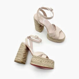CHRISTIAN LOUBOUTIN Super Mariza Platform Espadrille Block Heels Size 40 Beige